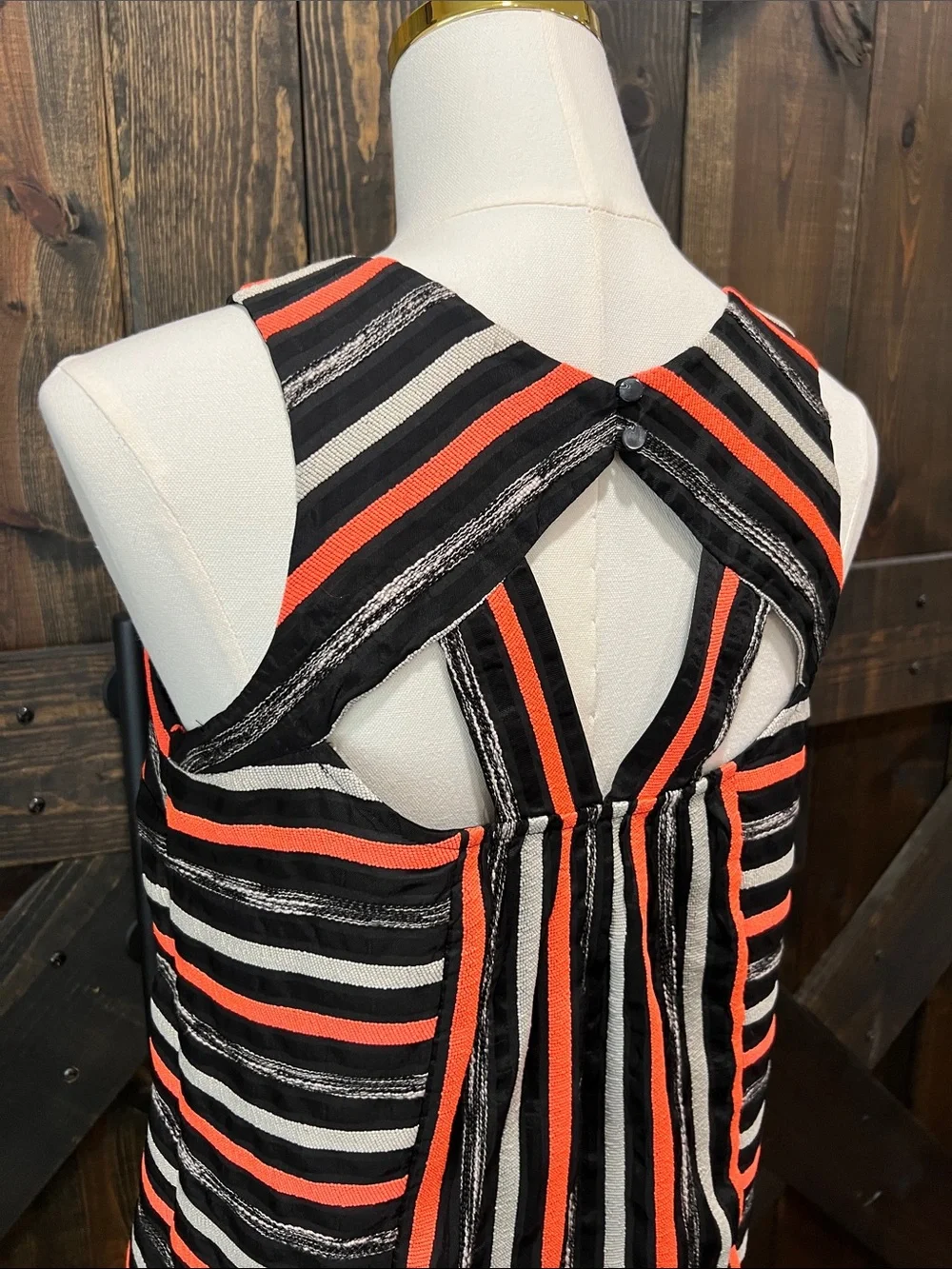 Anthropologie HD in Paris Textured Cutout Top 2 Striped Blouse Sleeveless Dark